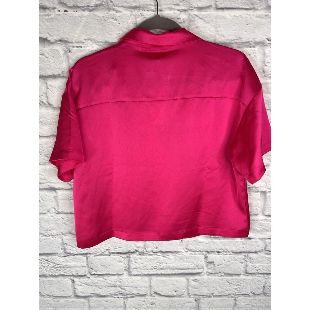 Silky Fuchsia Short-Sleeve Button Front Top - Picture 5 of 5